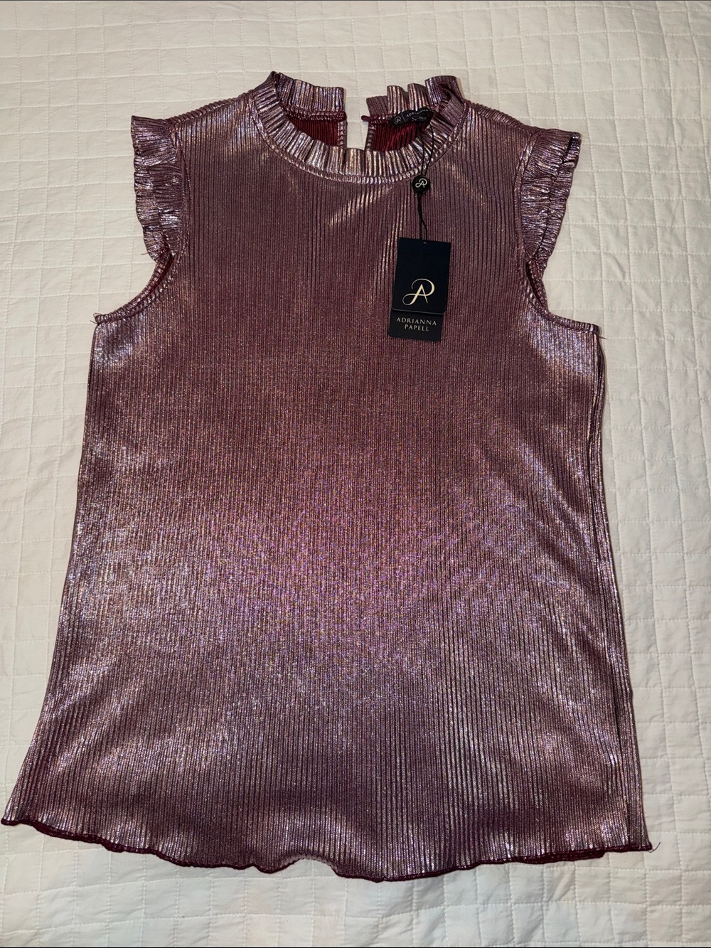 Adrianna Papell Metallic Rose Sleeveless Ruffle Shell